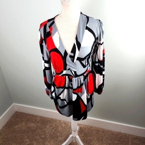 Cha Cha Vente Women’s Baby Doll Splice Neck Tunic Top Stretch Large - Picture 1 of 8